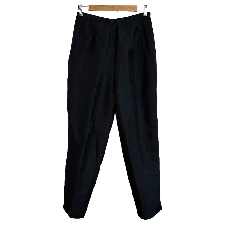 Vtg 80s Womens 8 Silk‎ Pants Black Pleated Tapered Leg Lined Dress Trousers SLB